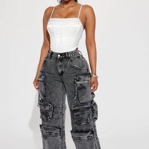 NWT Millie Non Stretch Ripped Cargo Jeans - Acid Wash Black